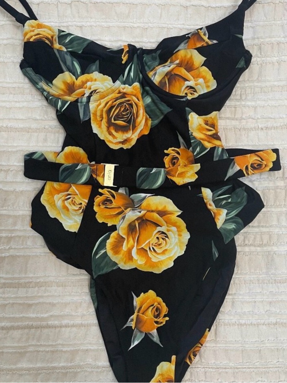 Onia Chelsea Black One-Piece with Yellow Floral Accents